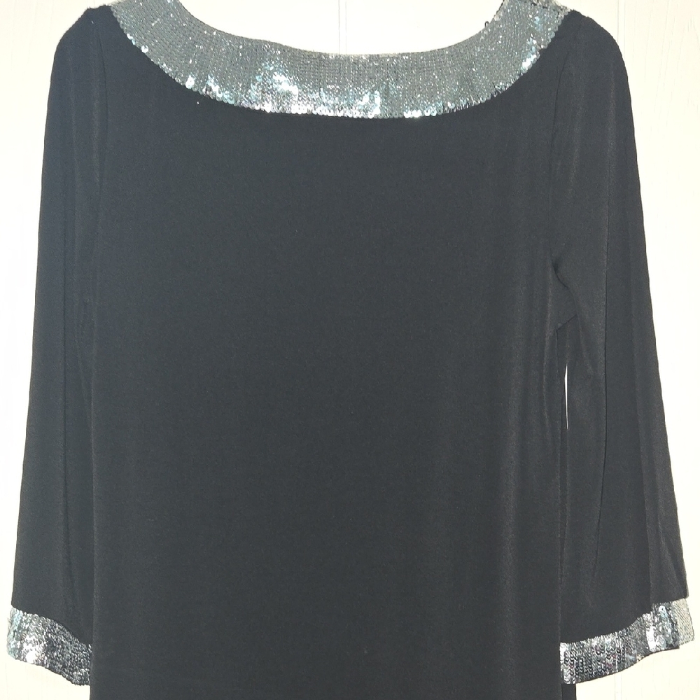 Charter Club Black Sequin 3/4 Sleeve Blouse